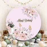 Aperturee - Light Pink Floral Round Happy Birthday Backdrop